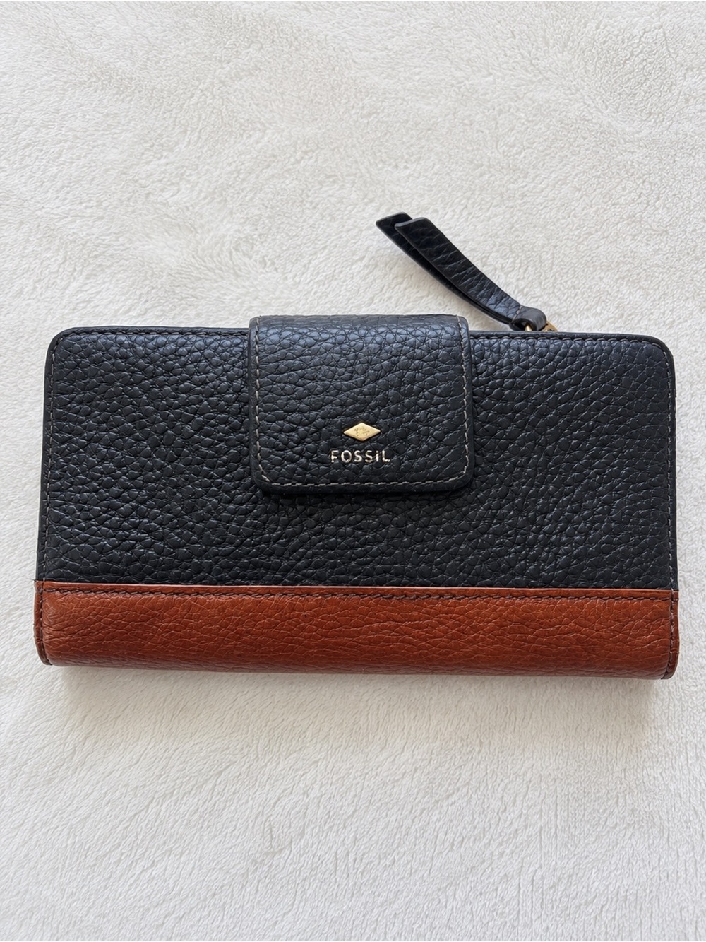 Fossil Black Brown Leather Bifold Large Wallet